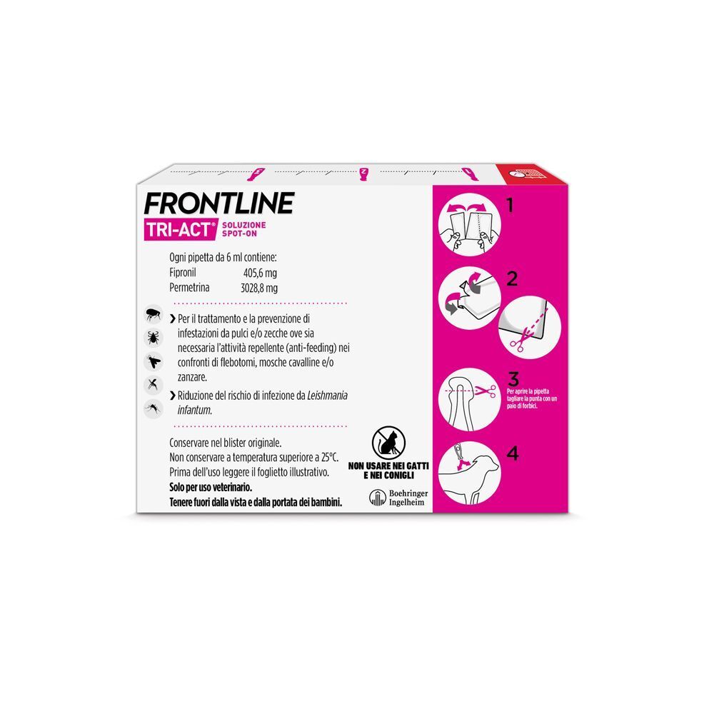 Confezione del prodotto. Scatola bianca con informazioni e istruzioni per l'uso. Non adatto ai gatti.