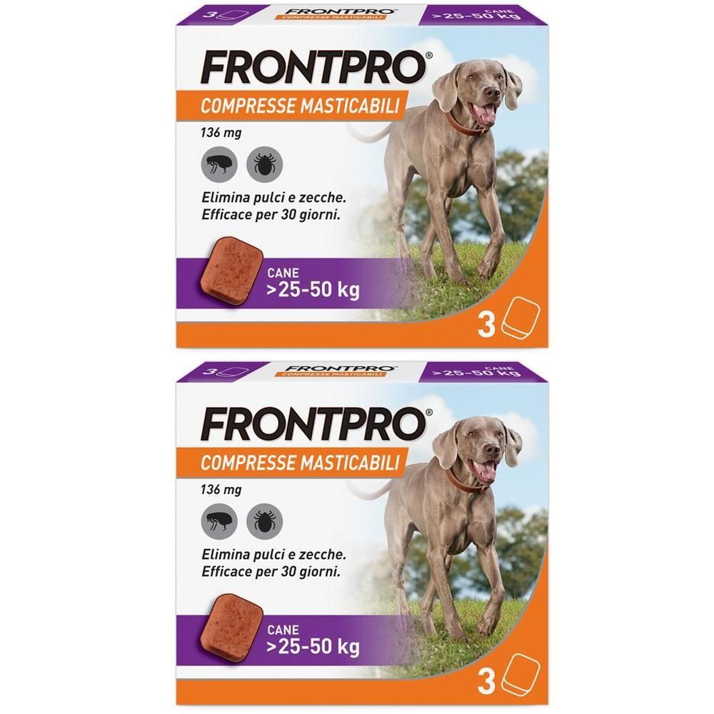 FRONTPRO x3 Compresse Masticabili, Antiparassitario Per Cani (25-50Kg) Contro Pulci E Zecche