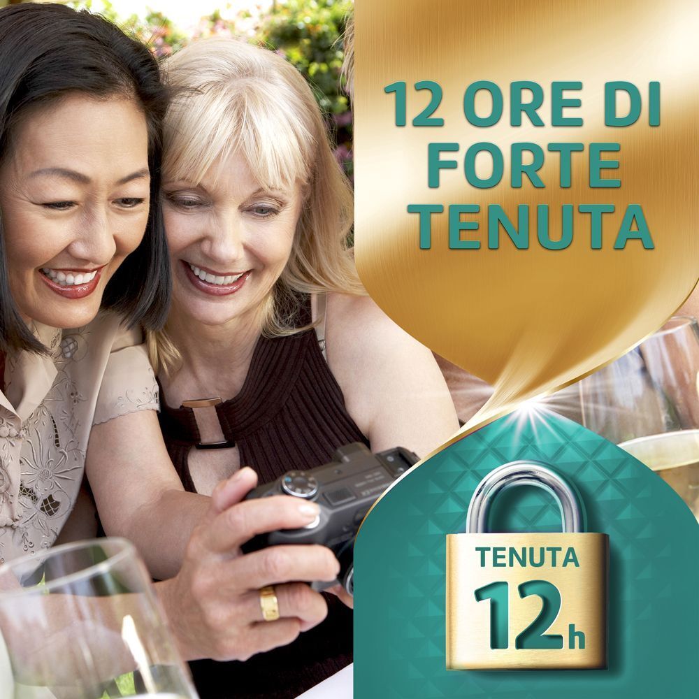Due donne ridono. Testo: 12 ORE DI FORTE TENUTA. Grafica: lucchetto con 12h.