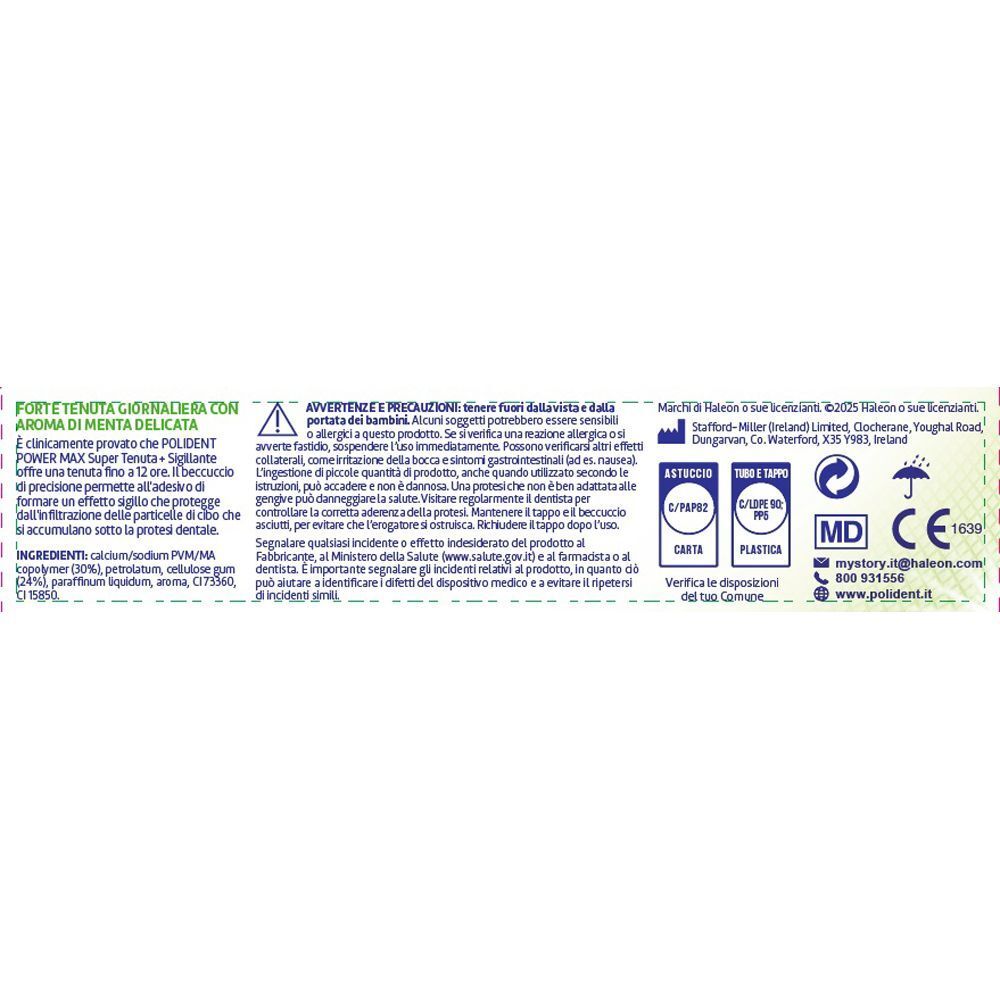 Testo su sfondo bianco. Contiene informazioni su ingredienti, avvertenze e produttore.