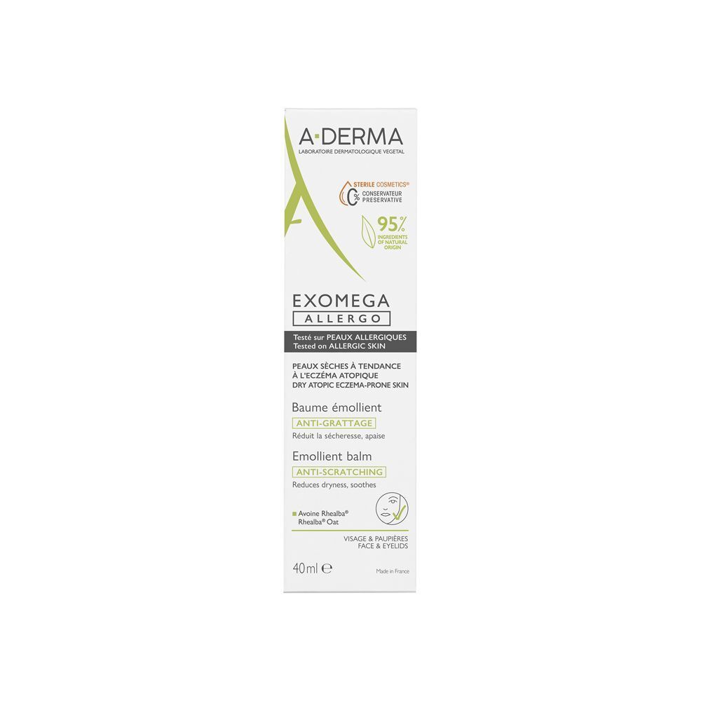 Balsamo A-DERMA EXOMEGA ALLERGO. Per pelli allergiche. 40ml. Anti-prurito.