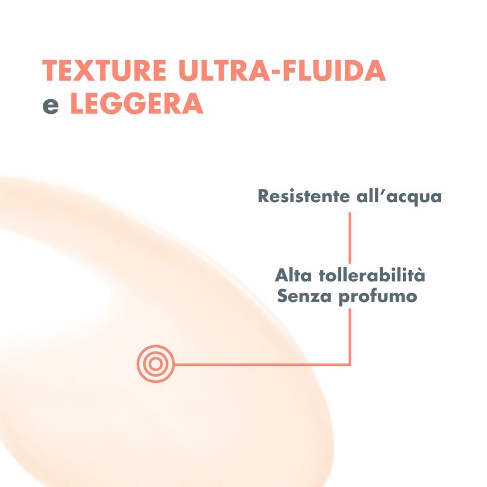 Testo: Texture ultra-fluida e leggera. Resistente all'acqua. Alta tollerabilità. Senza profumo. Elementi grafici.