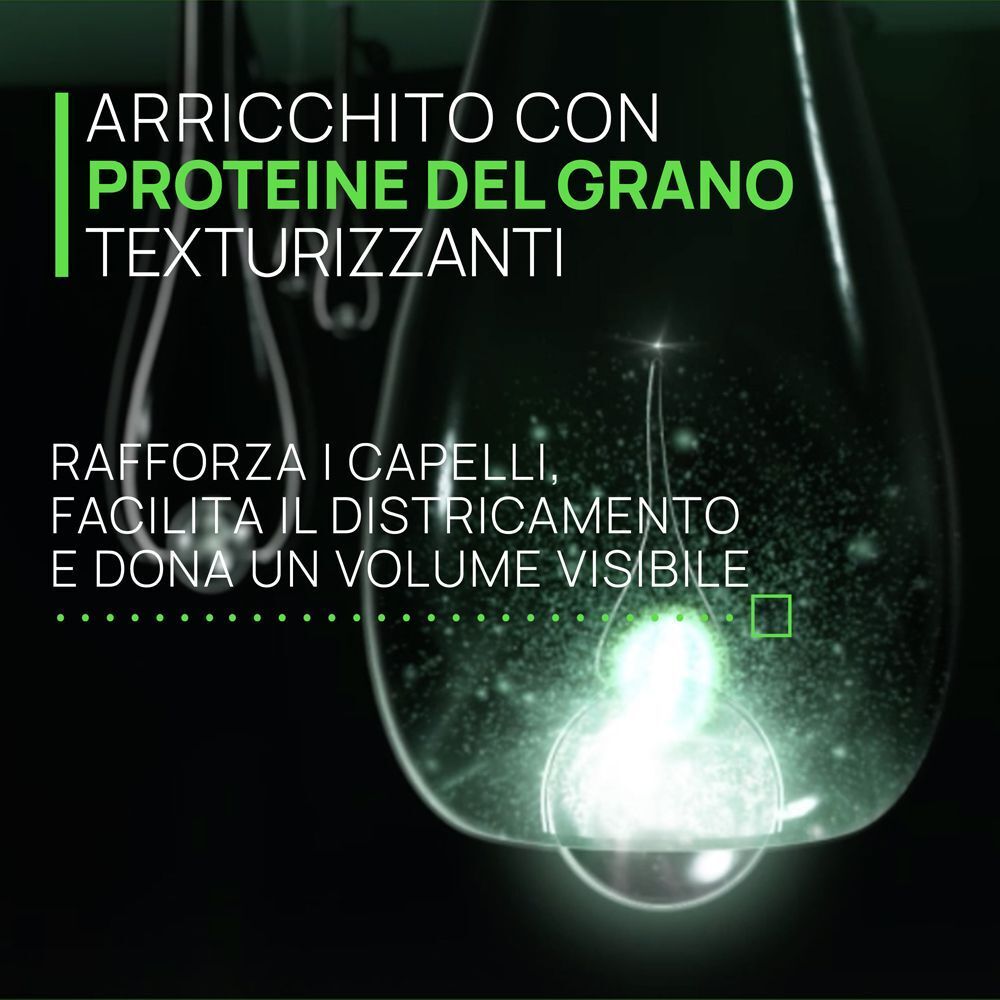 Rappresentazione a forma di goccia con testo: Arricchito con proteine del grano texturizzanti.