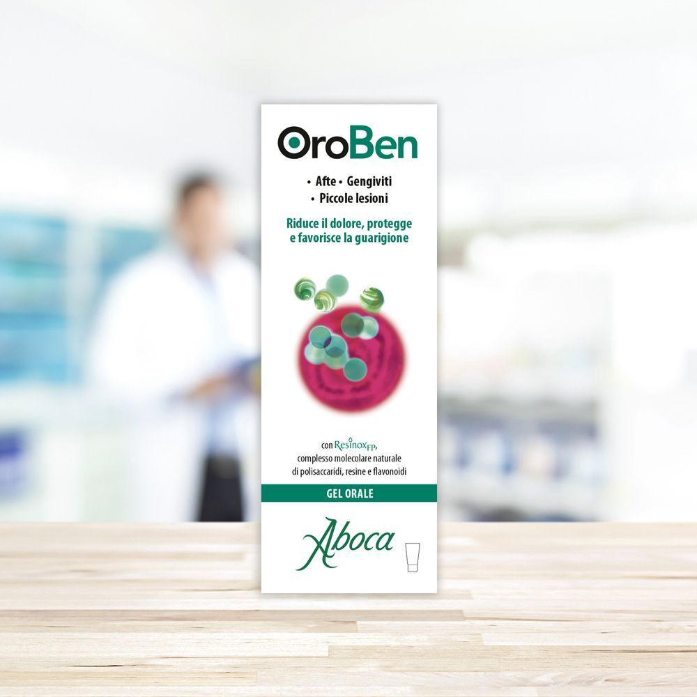Scatola di OroBen Gel Orale. Confezione verde e bianca con informazioni e logo.