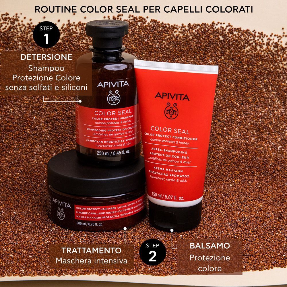 Routine APIVITA Color Seal: Shampoo, Balsamo e Maschera per capelli colorati.
