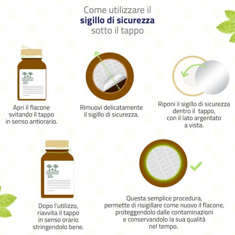Istruzioni per aprire e richiudere un flacone di Salugea ProbioGea Intestino.