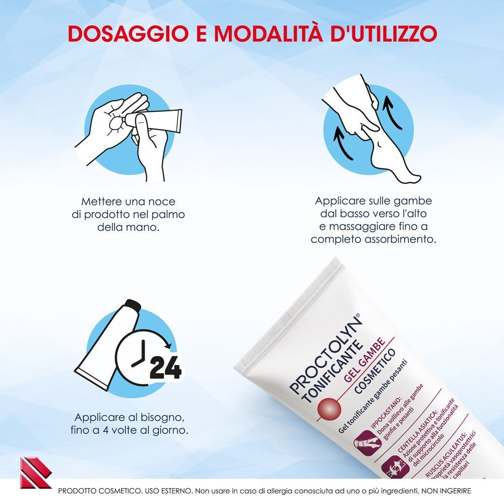 Istruzioni d'uso di Proctolyn Tonificante Gel Gambe Cosmetico per le gambe.