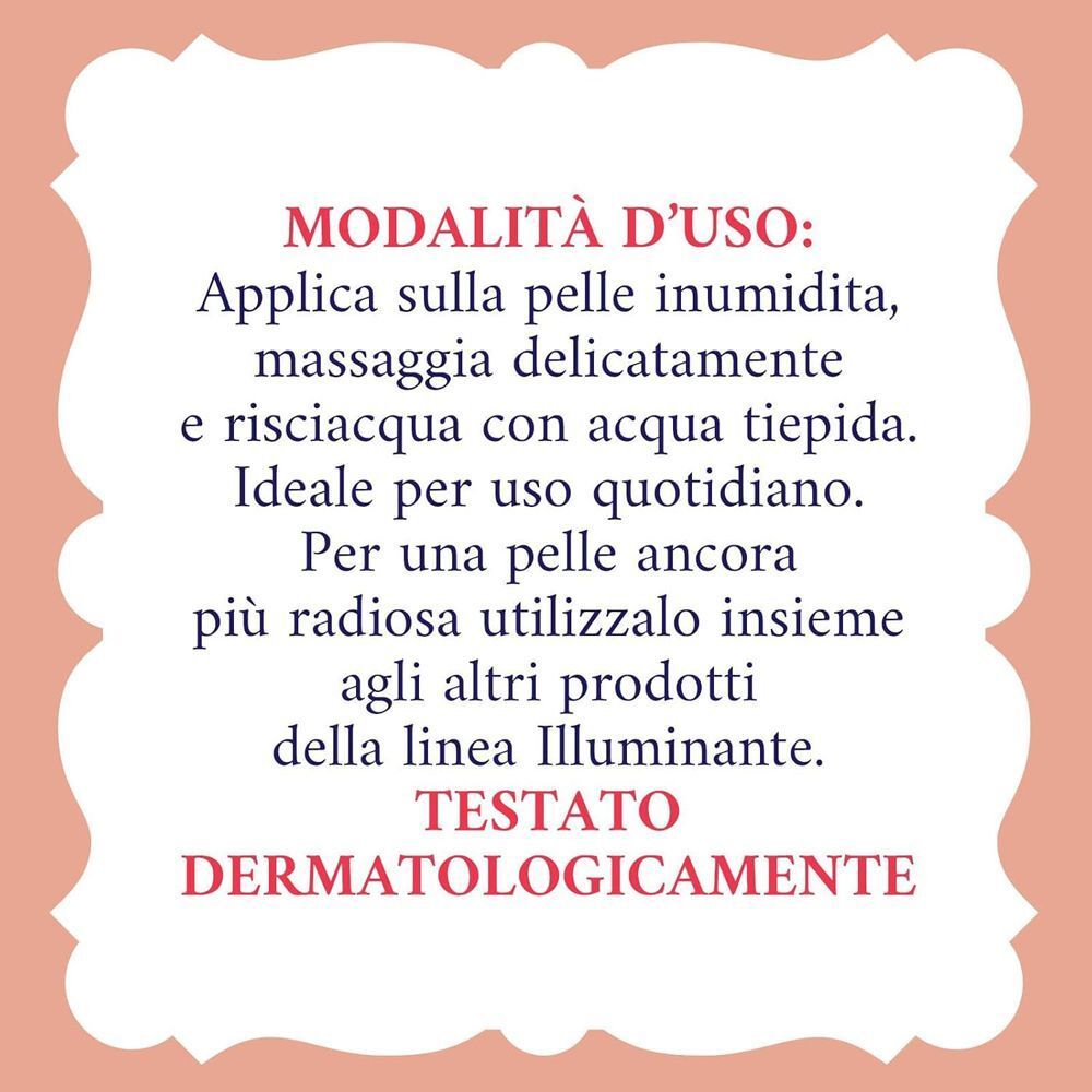 Area di testo con modalità d'uso e test dermatologici per Acqua alle Rose Gel Lavaviso Illuminante.