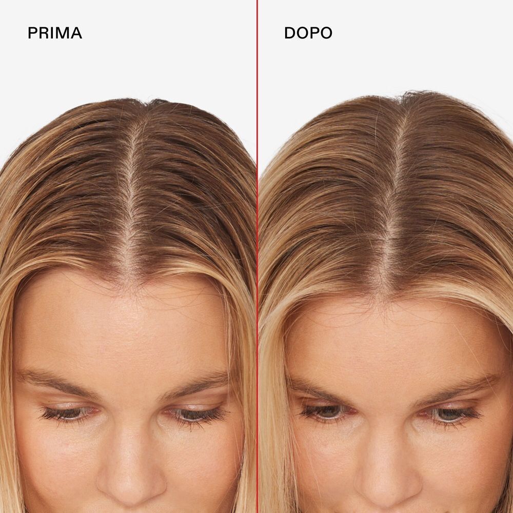 Confronto prima e dopo di capelli biondi trattati con Olaplex N4D Clean Volume Detox.