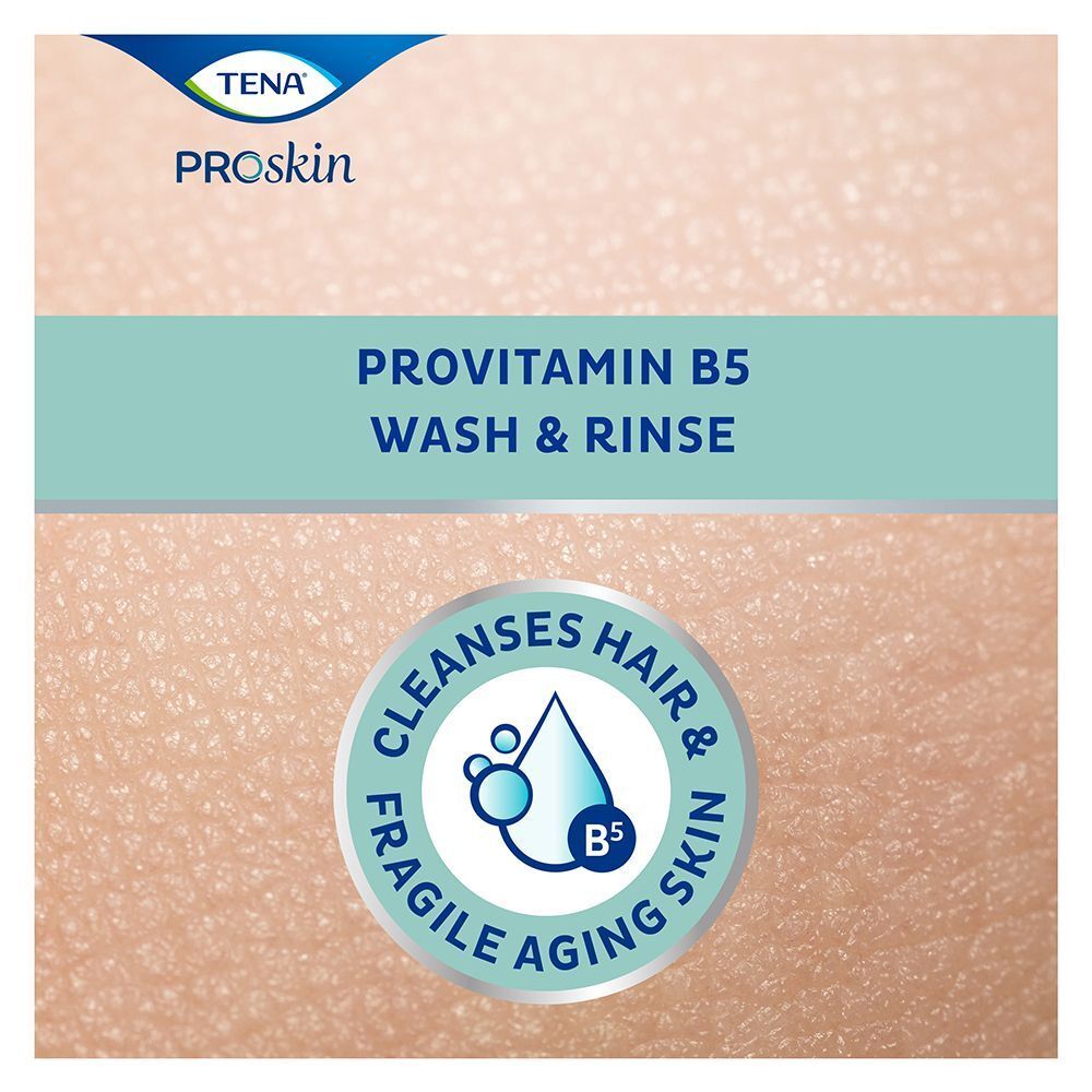 Tena Proskin Shampoo & Shower con Provitamina B5 deterge capelli e pelle fragile.