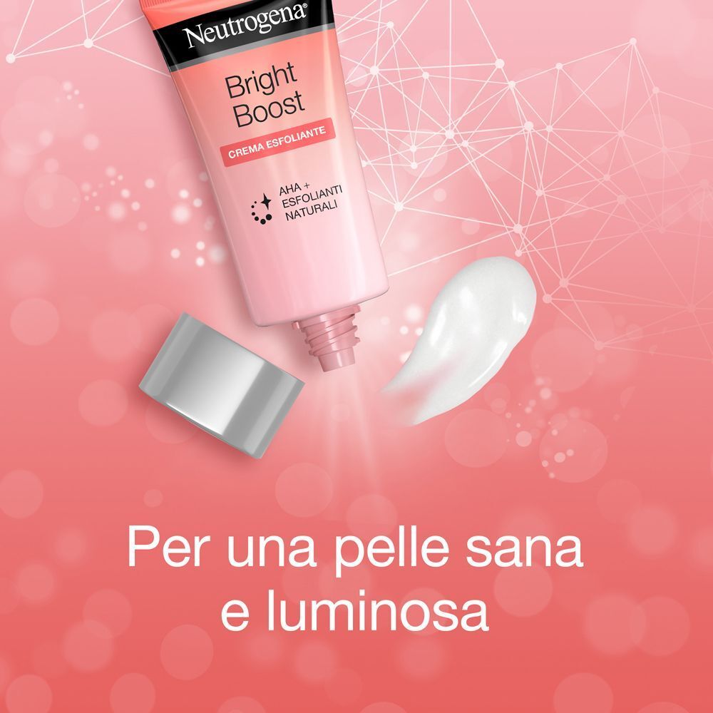 Neutrogena Bright Boost Crema Esfoliante Viso, piccola quantità sulla pelle, tappo accanto.