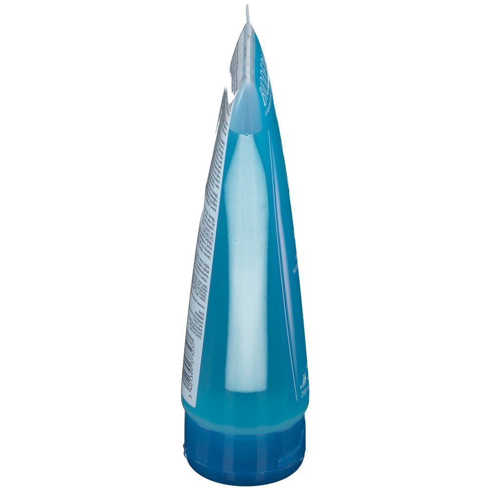 Lato di un flacone BIODERMA Atoderm Gel Doccia con gel blu.