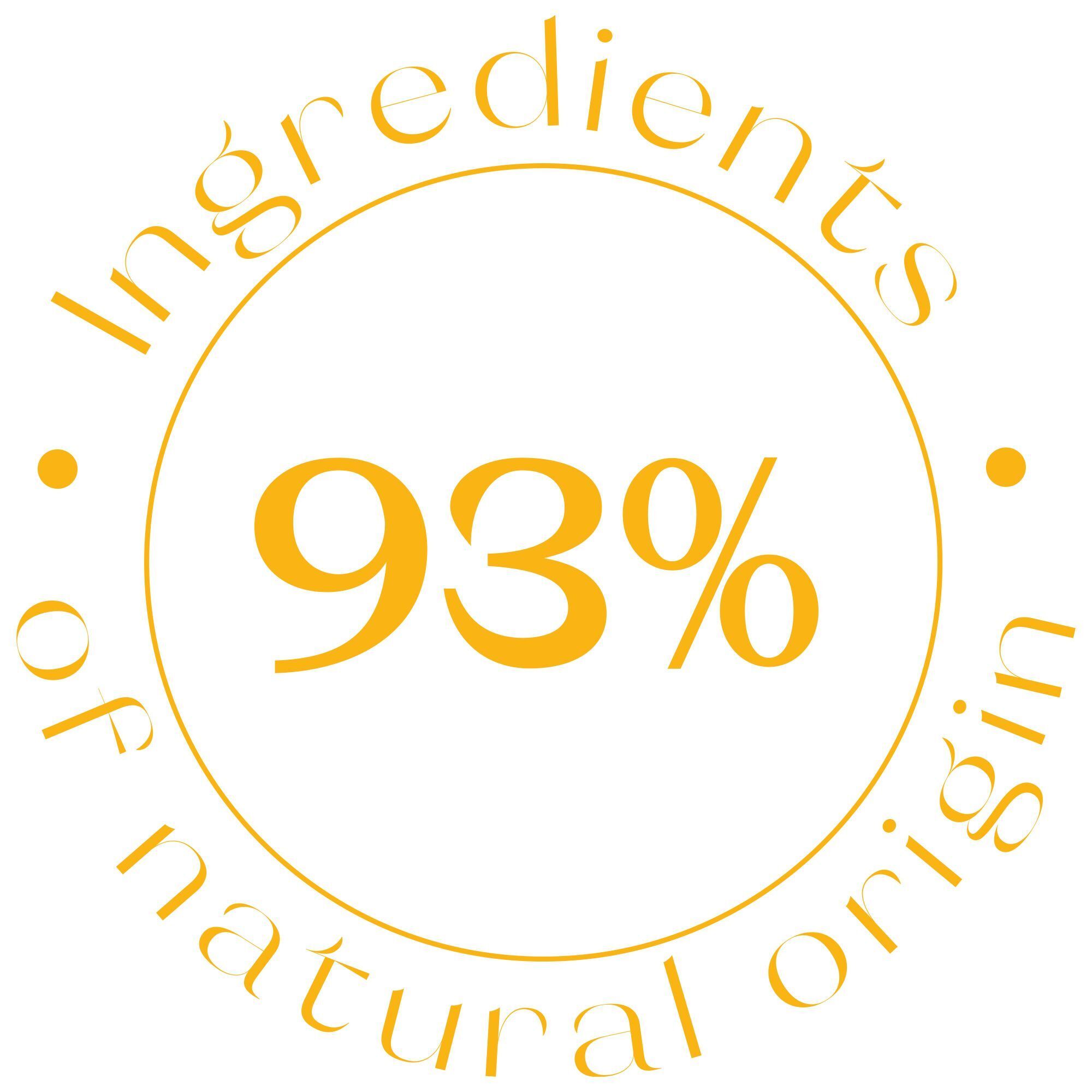 Diagramma circolare con la dicitura '93% di ingredienti di origine naturale'.