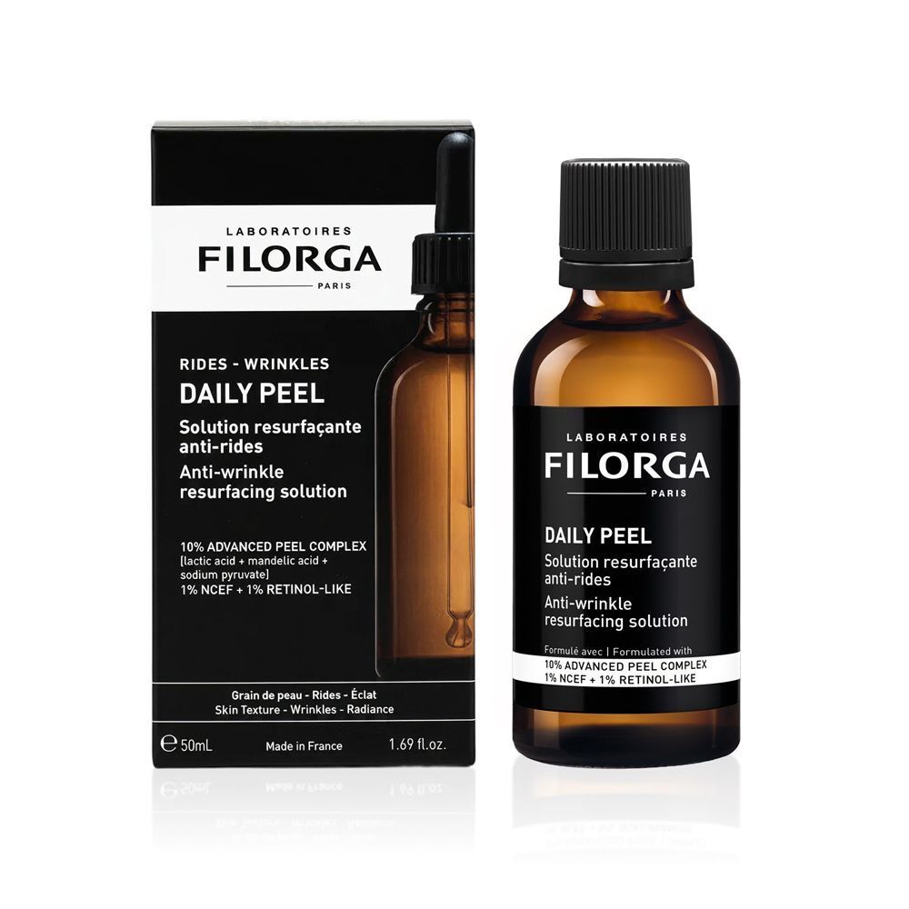 Flacone e confezione Filorga Daily Peel Anti-Wrinkle Solution, 50ml.