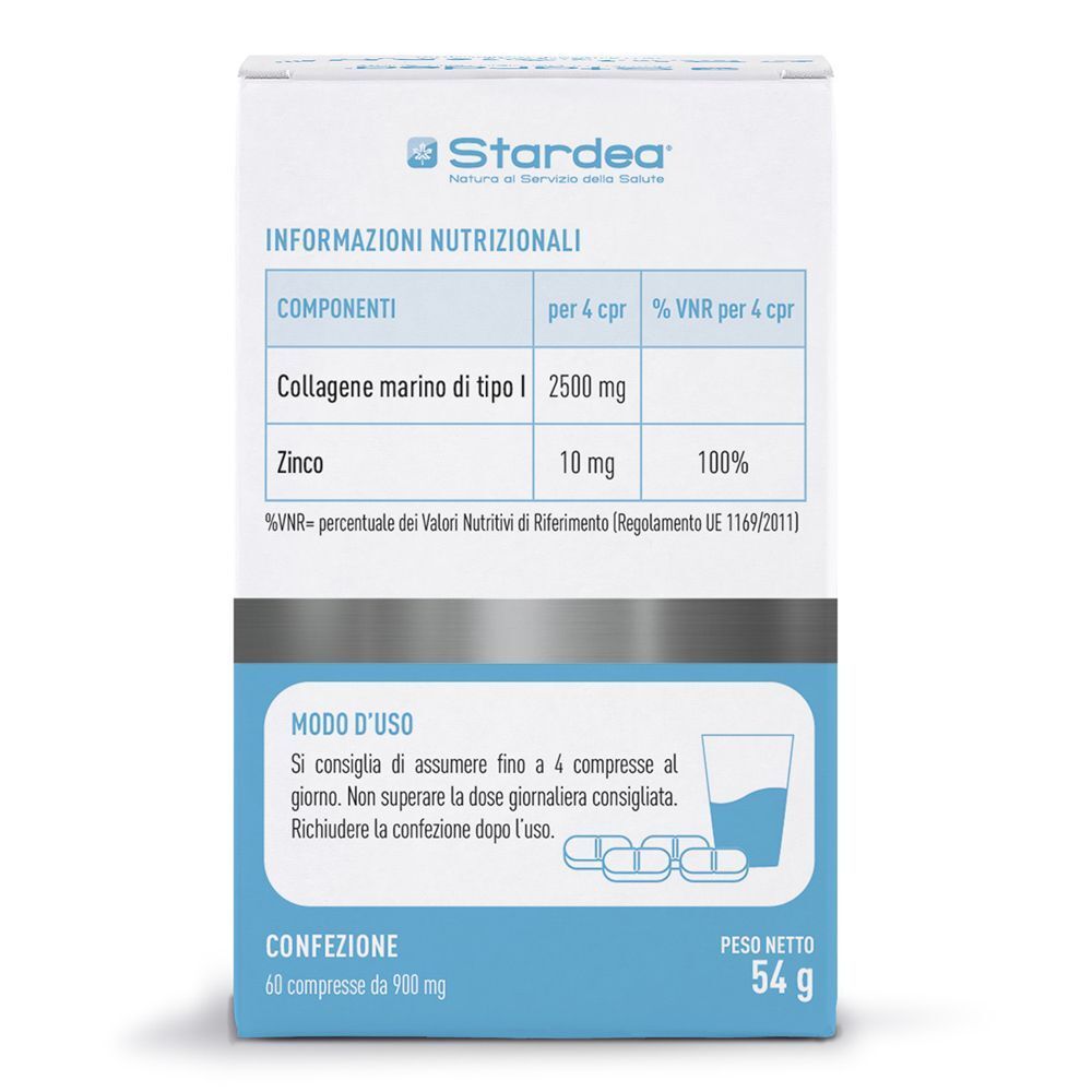 Retro di una confezione Stardea Collagene 2500 con informazioni nutrizionali e modo d'uso.