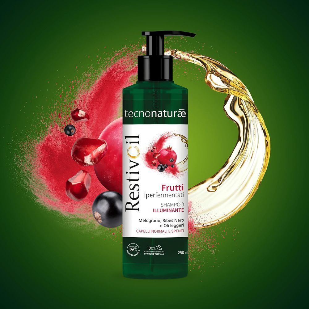 Restivoil Tecnonaturae Shampoo Illuminante con melograno, frutti di bosco e spruzzo d'olio.