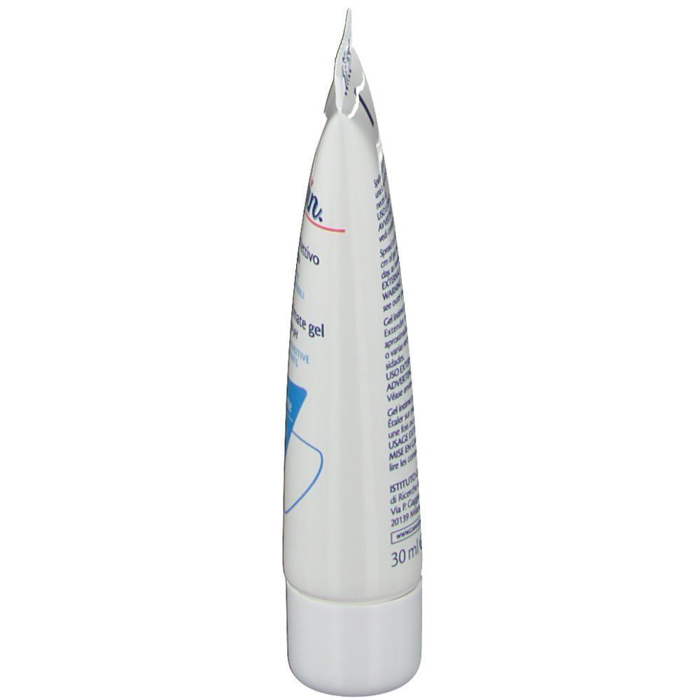 Vista laterale di un tubetto di gel intimo protettivo Alkagin, 30 ml.