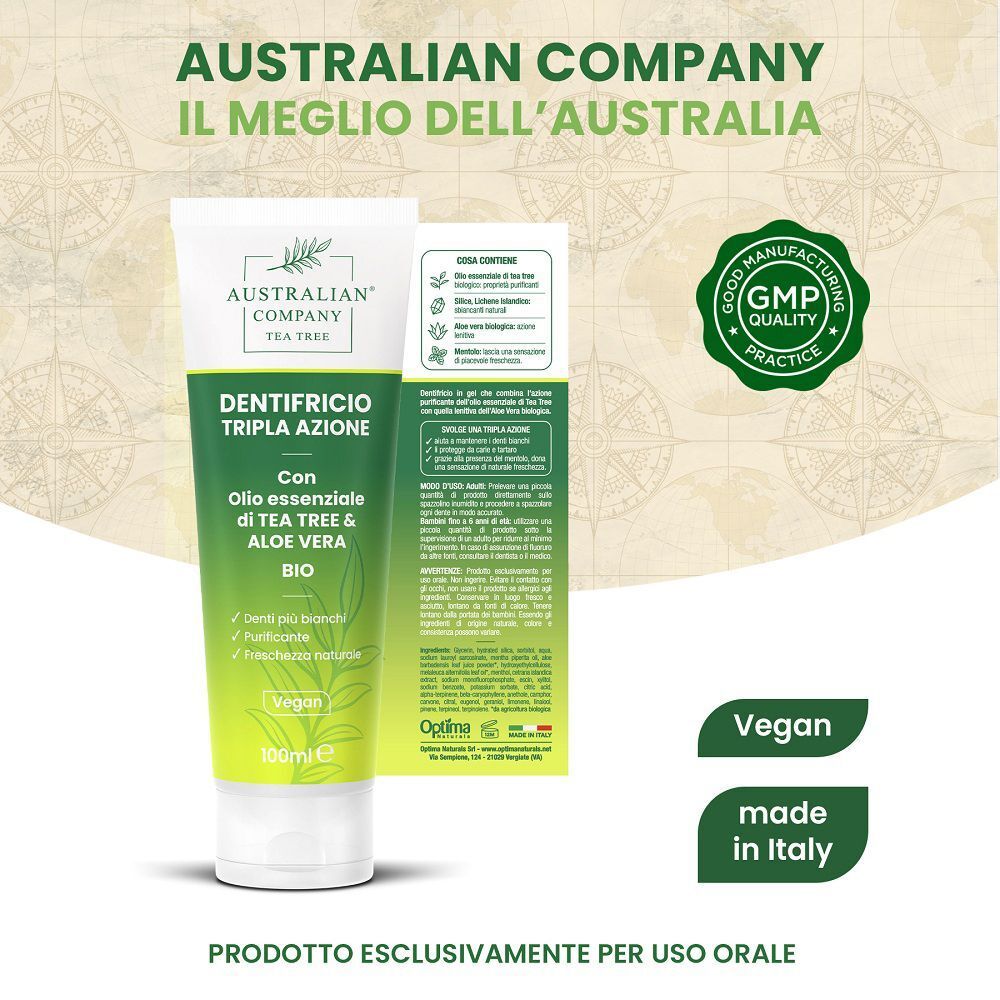 Tubo di dentifricio e scatola, vegan, made in Italy, qualità GMP.