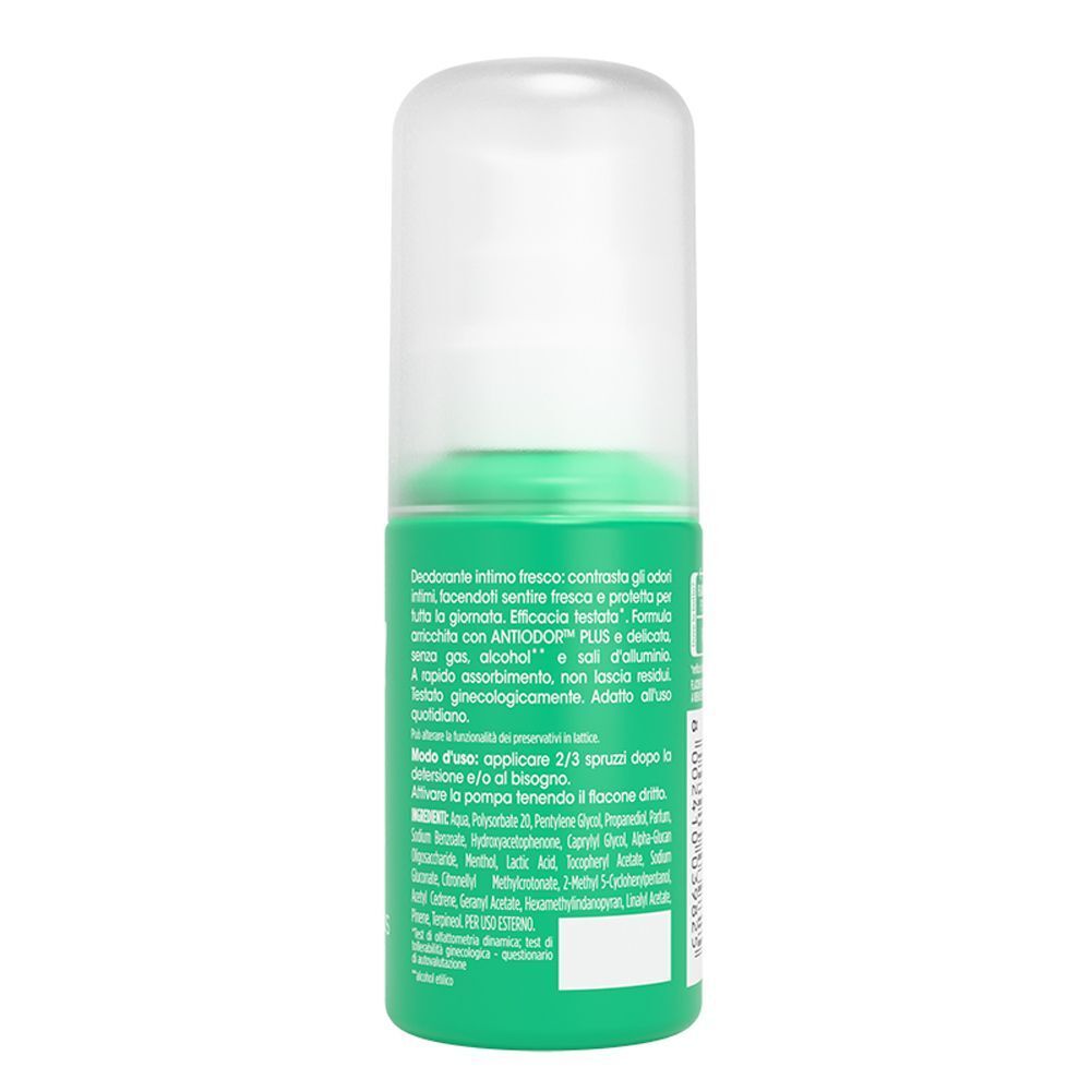 Retro di un flacone Chilly Intimo Deo Fresco con istruzioni d'uso e ingredienti.