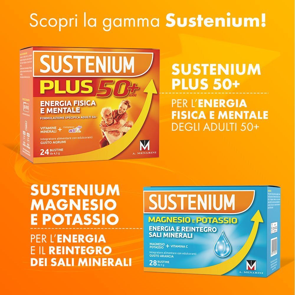 Confezioni Sustenium Plus 50+ e Sustenium Magnesio e Potassio.