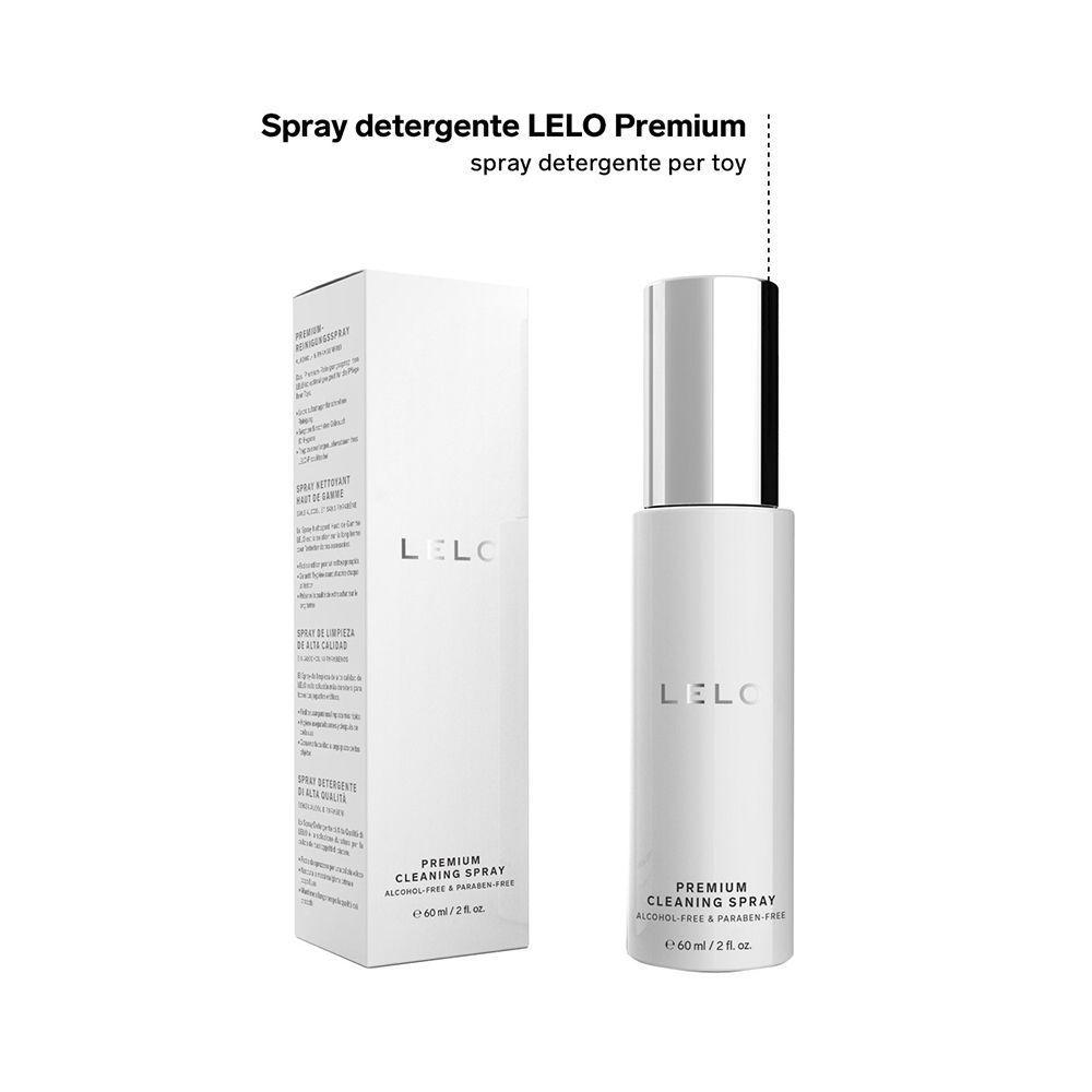 Flacone e confezione spray detergente Lelo Premium, 40 ml.