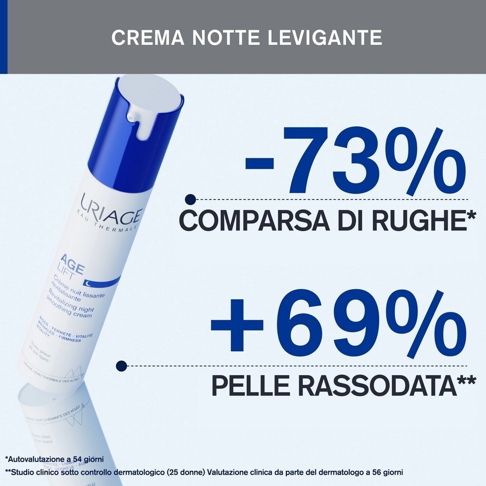 Crema notte Uriage Age Lift: -73% comparsa rughe, +69% pelle rassodata.