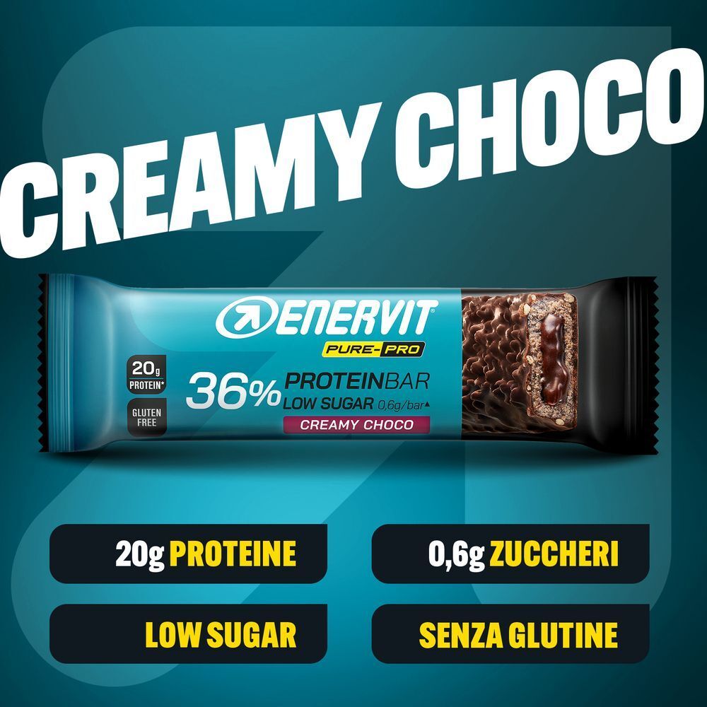 Barretta proteica ENERVIT 36% Creamy Choco: 20g Proteine, Low Sugar, Senza Glutine.
