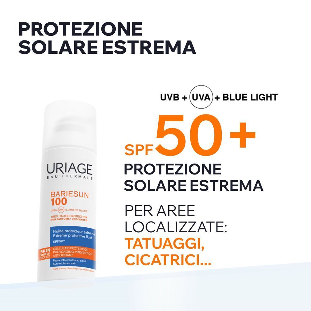 URIAGE BARIESUN 100 Fluido SPF50+: Protezione UV, UVA e luce blu.