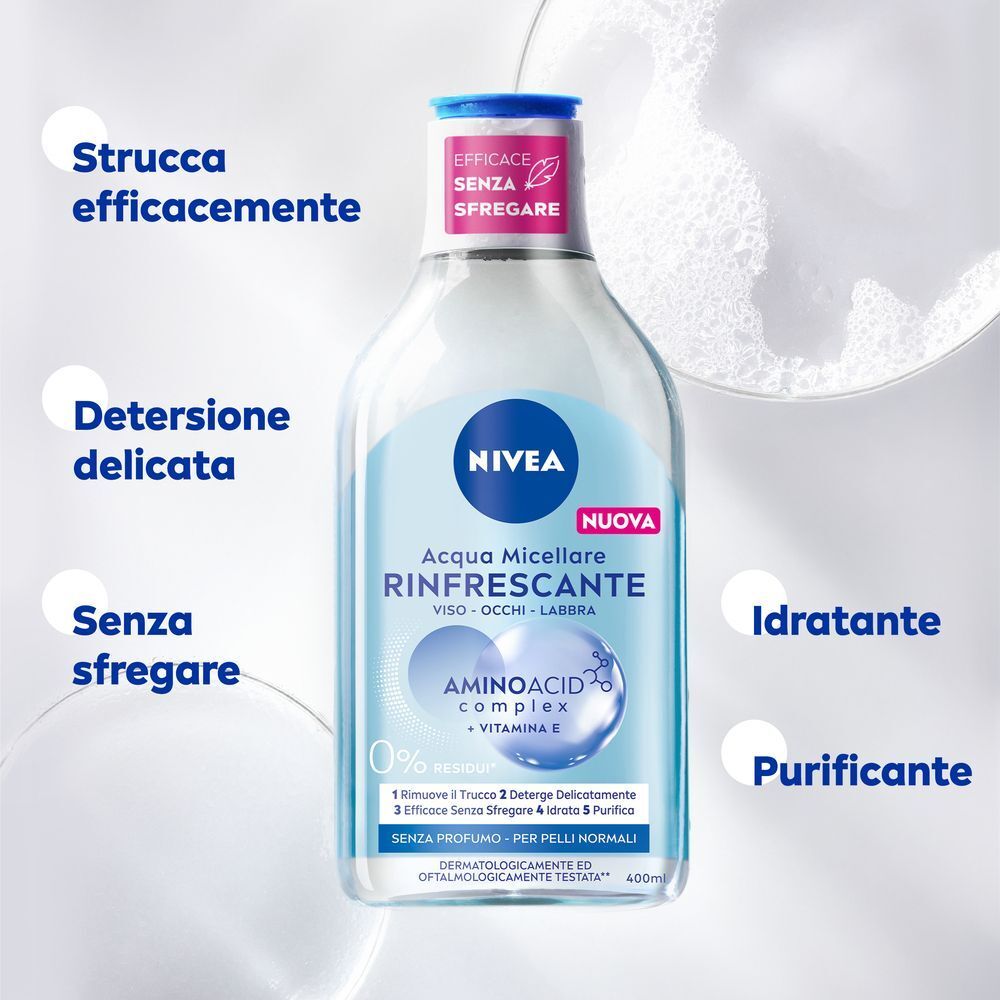 Nivea Acqua Micellare Rinfrescante: strucca, deterge, idrata e purifica.