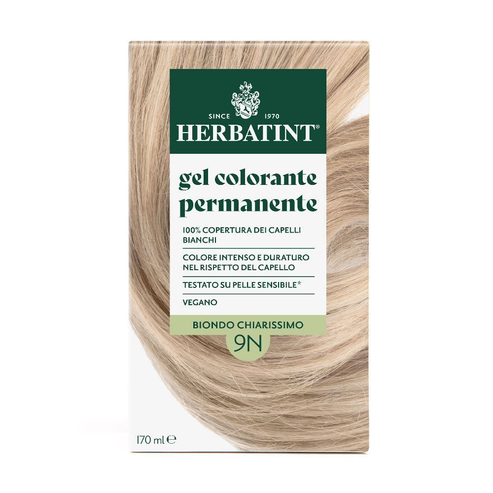Fronte della confezione Herbatint Gel Colorante Permanente 9N Biondo Chiarissimo.