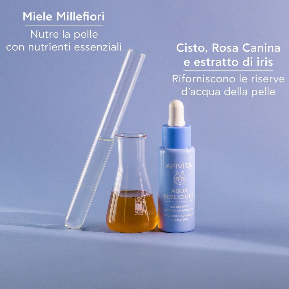 Booster Apivita Aqua Beelicious con miele ed estratto di iris in attrezzature di laboratorio.