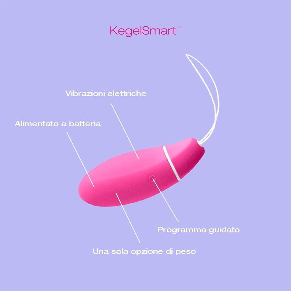 Allenatore Kegel rosa con etichette: Vibrazioni elettriche, Alimentato a batteria, Programma guidato, Un'opzione di peso.
