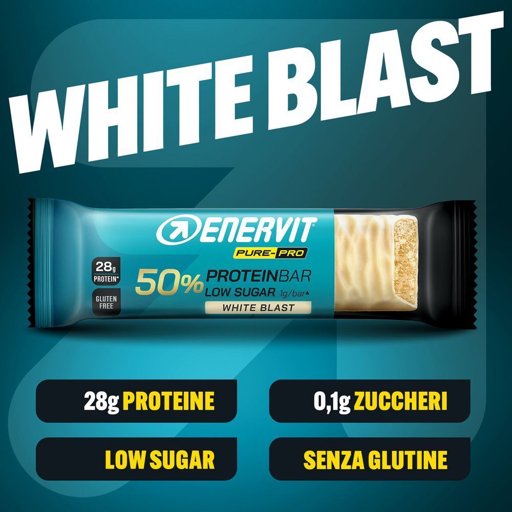Barretta proteica ENERVIT White Blast: 28g Proteine, 0,1g Zuccheri, Low Sugar, senza glutine.