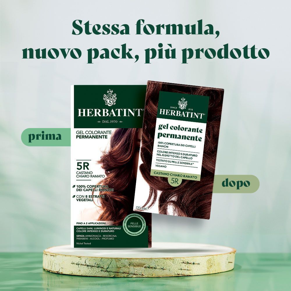 Confronto prima e dopo Herbatint gel colorante. Nuovo pack.