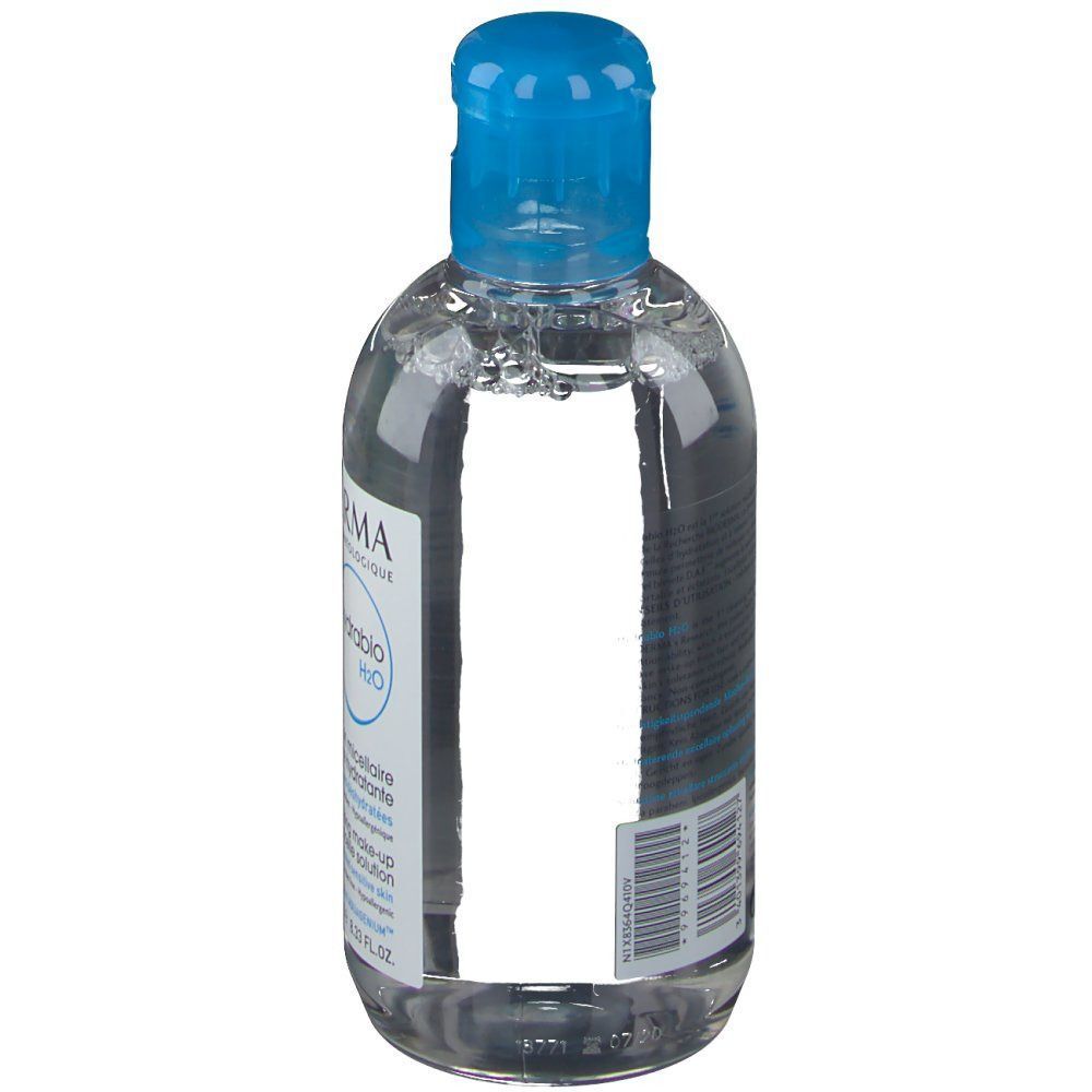 Flacone BIODERMA Hydrabio H2O, retro con etichetta e codice a barre.