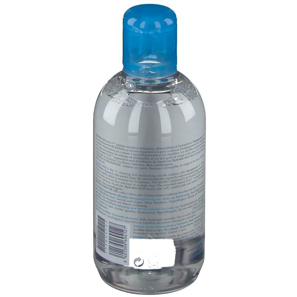 Flacone BIODERMA Hydrabio H2O, retro con informazioni dettagliate sul prodotto.
