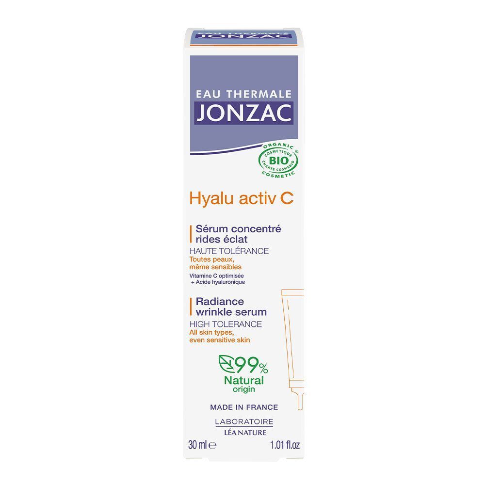 Confezione del siero Hyalu Activ C Eau Thermale Jonzac, fronte con informazioni prodotto e indicazione 30ml.