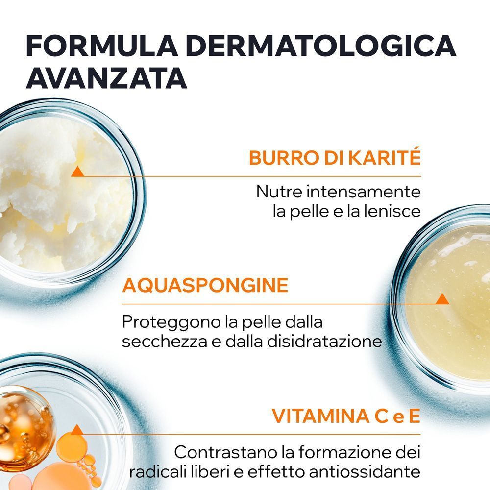 Ingredienti del balsamo URIAGE BARIESUN Doposole: Burro di Karité, Aquaspongine, Vitamine C ed E.
