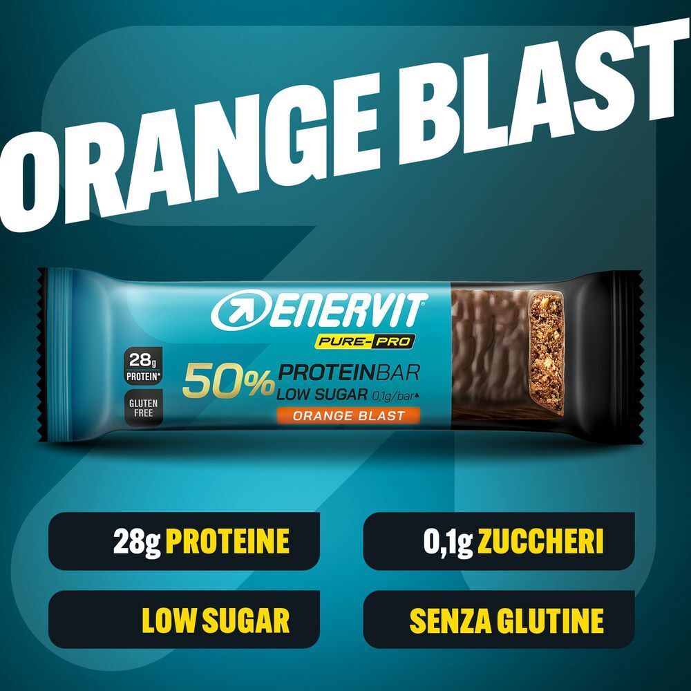 ENERVIT Pure-Pro Protein Bar Orange Blast: 28g Proteine, 0,1g Zuccheri, Low Sugar, Senza Glutine.