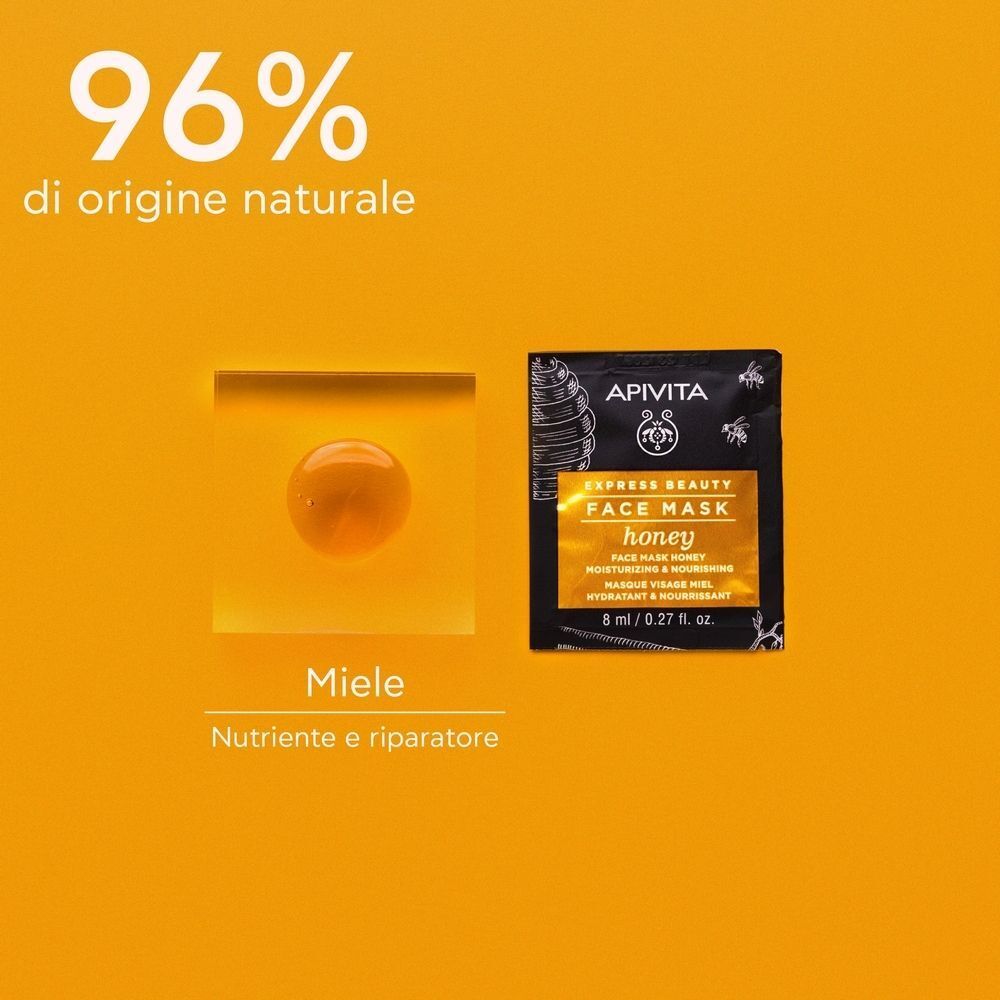 Bustina di maschera viso miele APIVITA EXPRESS BEAUTY e una goccia di miele.