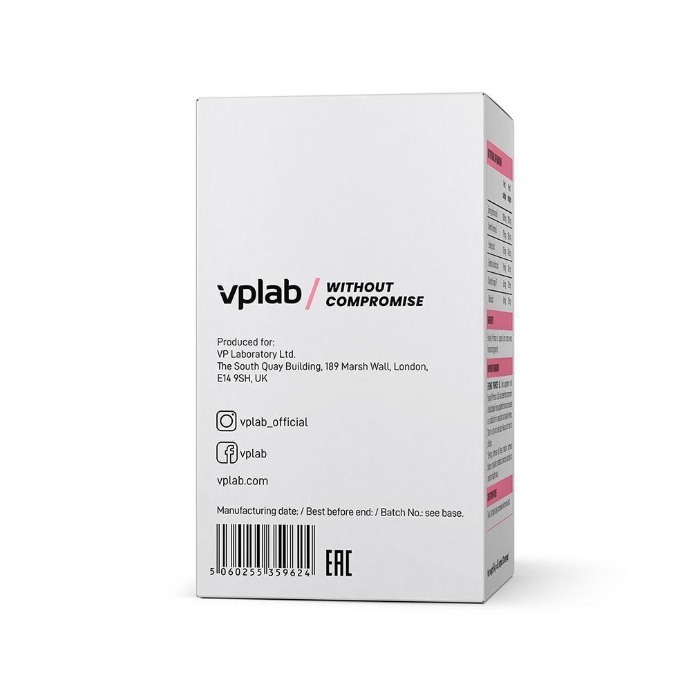 Retro di una confezione di VPLAB Ultra Women's Evening Primrose Oil con dettagli di produzione e logo.