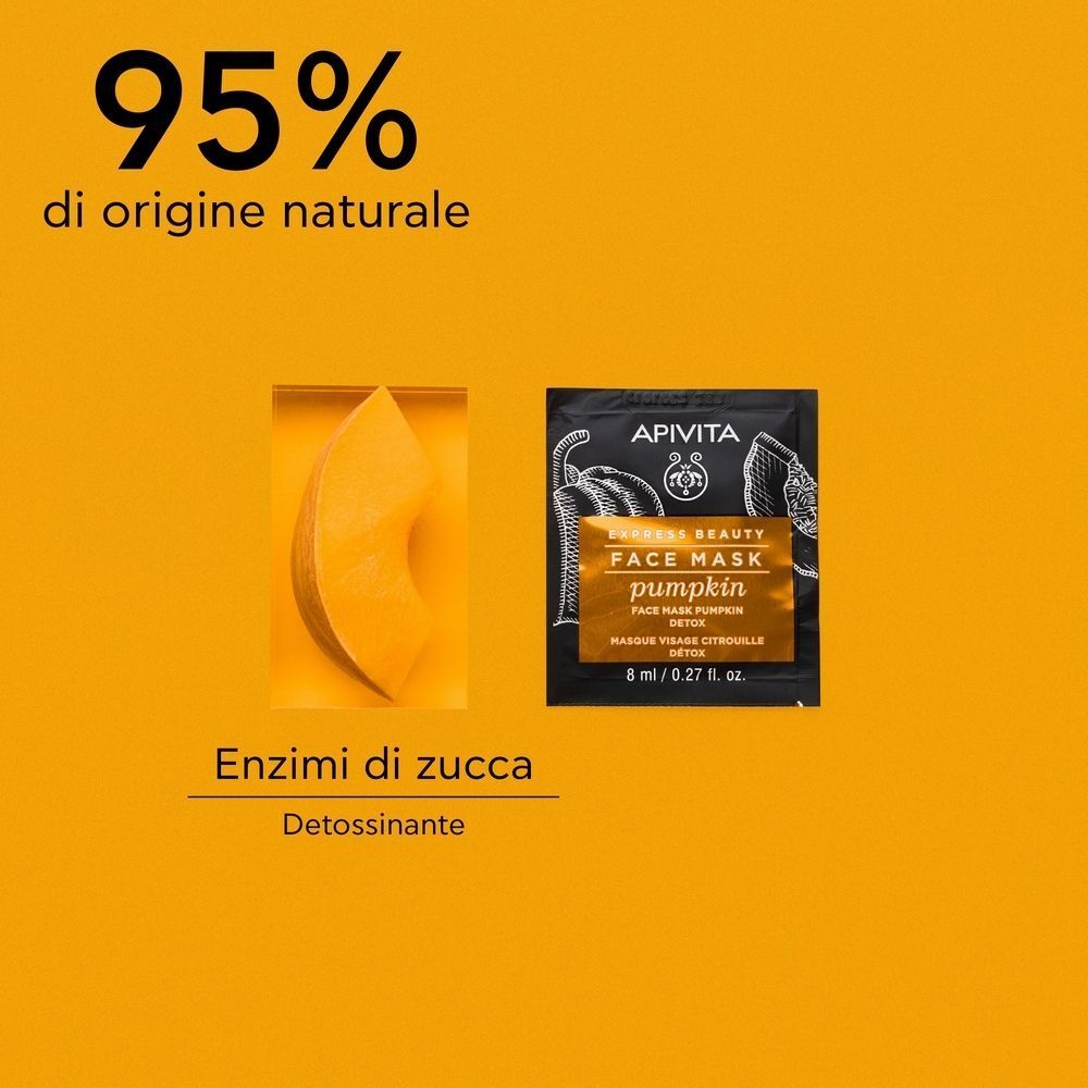 Maschera viso APIVITA Express Beauty alla zucca e una fetta di zucca.