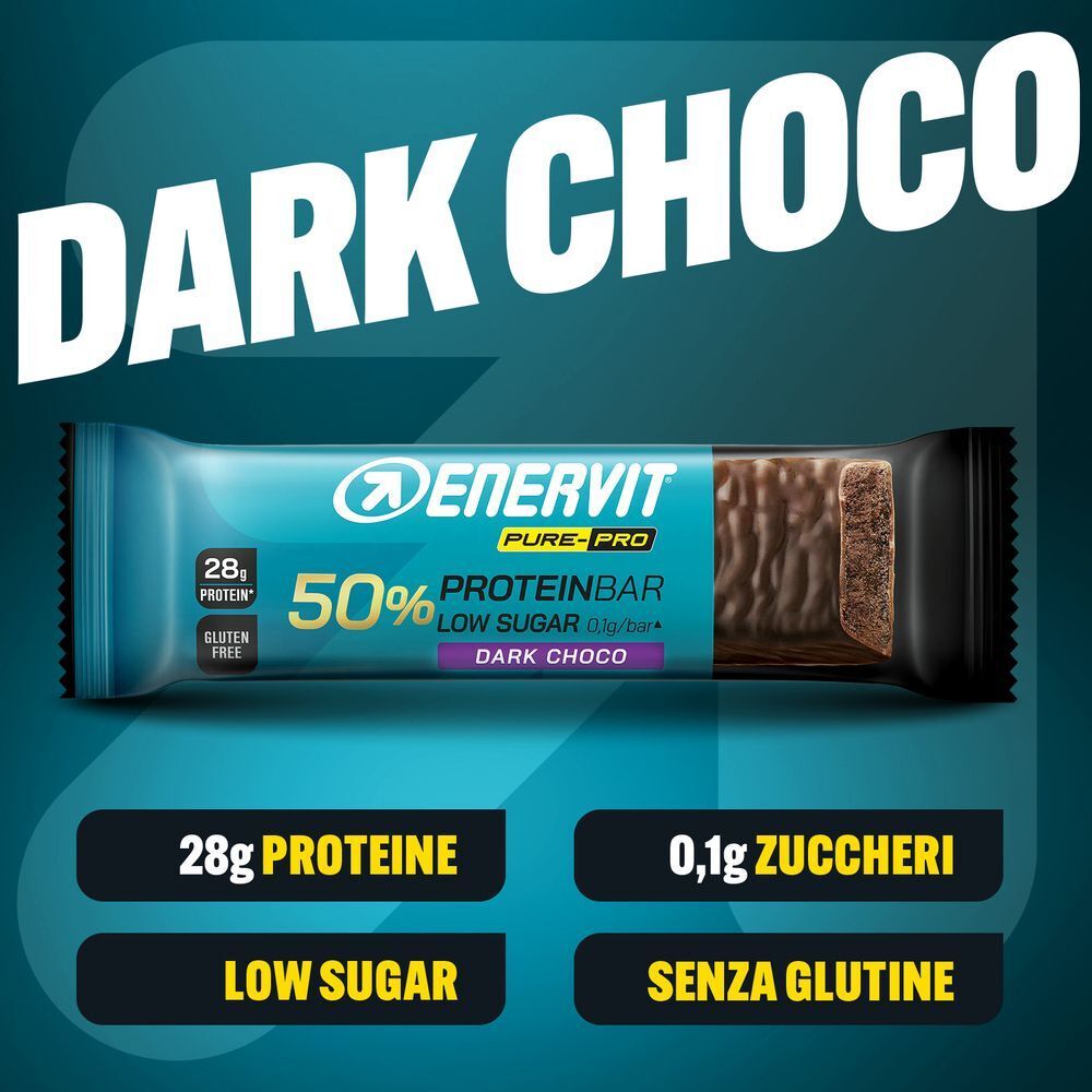 Barretta proteica ENERVIT Dark Choco: 28g Proteine, 0,1g Zuccheri, Low Sugar, Senza Glutine.