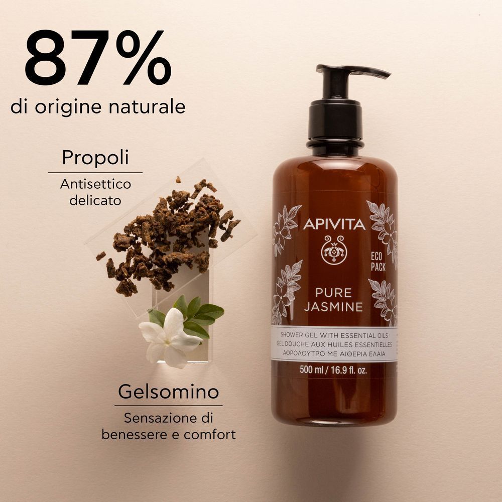 Gel doccia APIVITA PURE JASMINE, 87% origine naturale, con propoli e gelsomino.