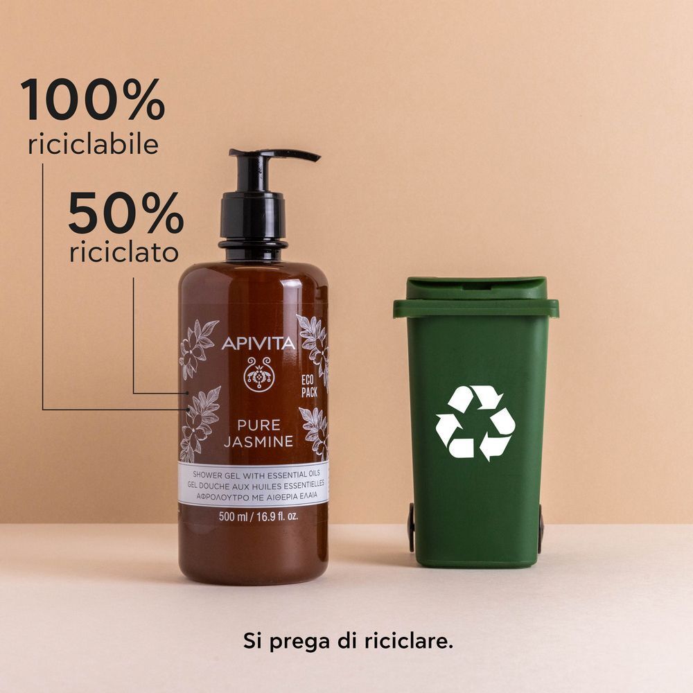 Gel doccia APIVITA PURE JASMINE: 100% riciclabile, 50% riciclato. Si prega di riciclare.