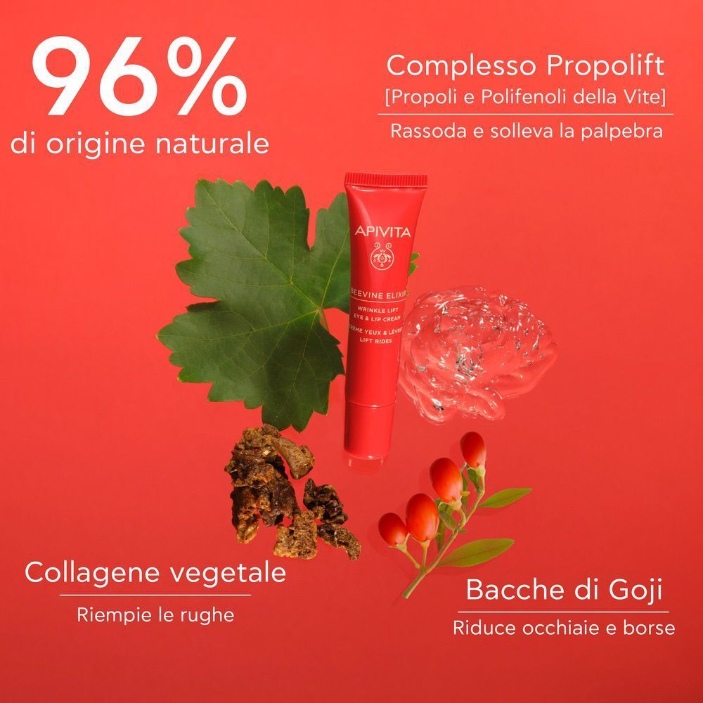 Crema Apivita Beevine Elixir con ingredienti naturali: foglia, bacche, propolis.