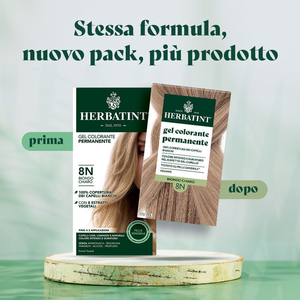 Confronto tra confezioni Herbatint prima e dopo il nuovo pack.
