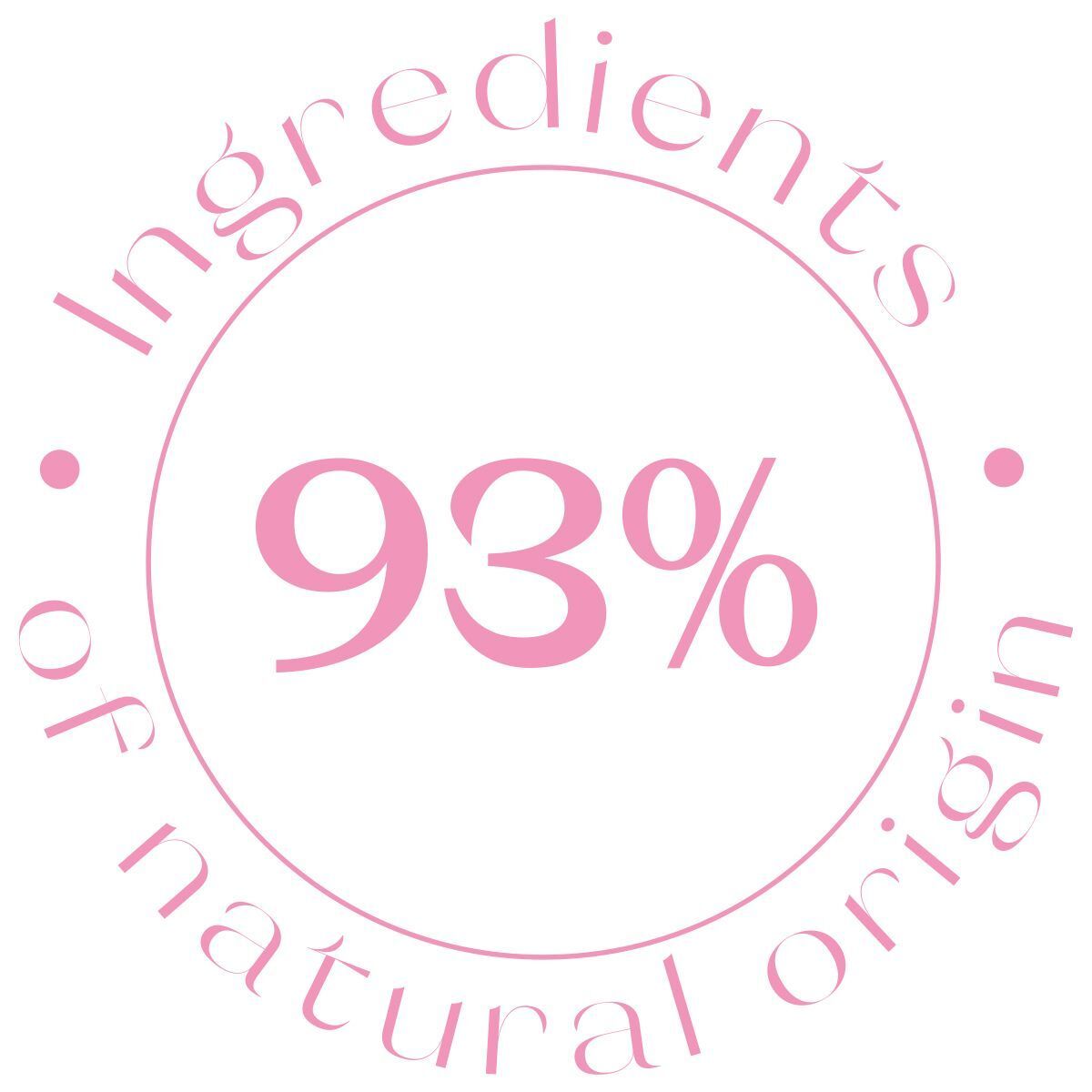 Diagramma circolare con la dicitura '93% of natural origin' in rosa.