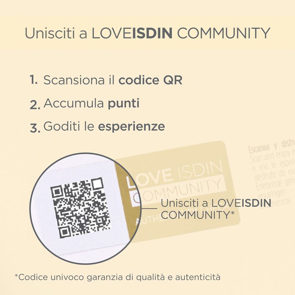 Codice QR e testo per unirsi alla LOVEISDIN COMMUNITY.