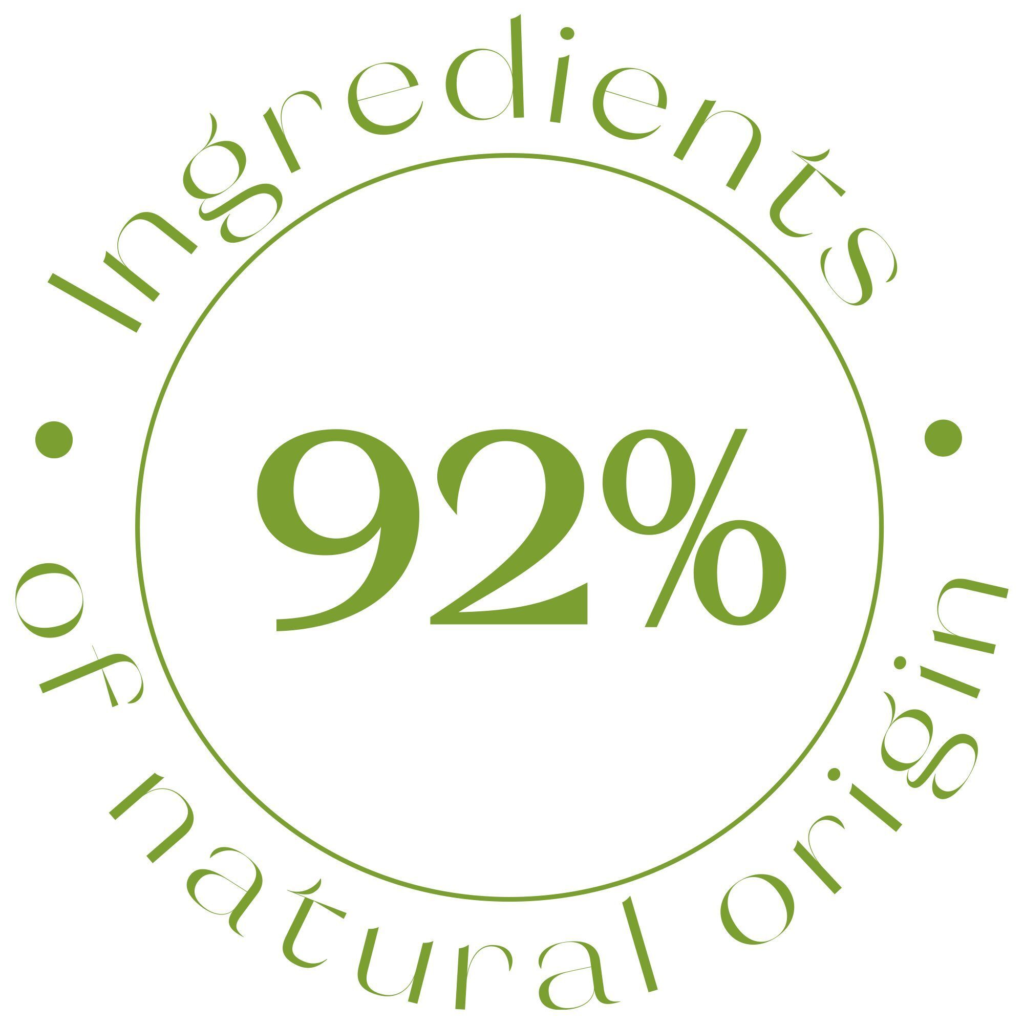 Diagramma circolare con la dicitura "92% di ingredienti di origine naturale".